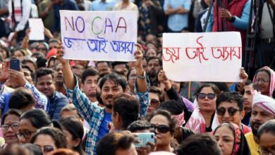 A December 2019 protest in Assam against a Modi government policy excluding Muslim refugees from citizenship. Photograph: Anuwar Hazarika/Reuters
